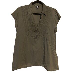 Mimi Maternity women Large Blouse Top Green‎ V-neck Hidden Side Zipper Flawed